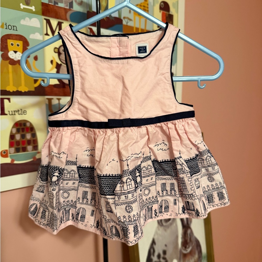 Janie and Jack Pink Rooftop Scene Infant Girl Dress Size 6/12M